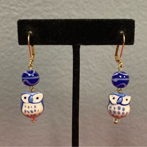 Ceramic blue Owl Earrings